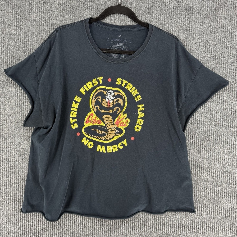 Cobra Kai strike first strike hard no mercy cropped graphic tee 2XL snake grunge